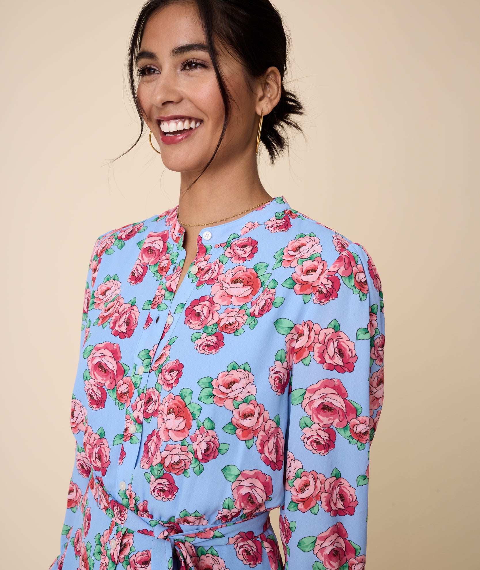 Band Collar Floral April Dress - FINAL SALE