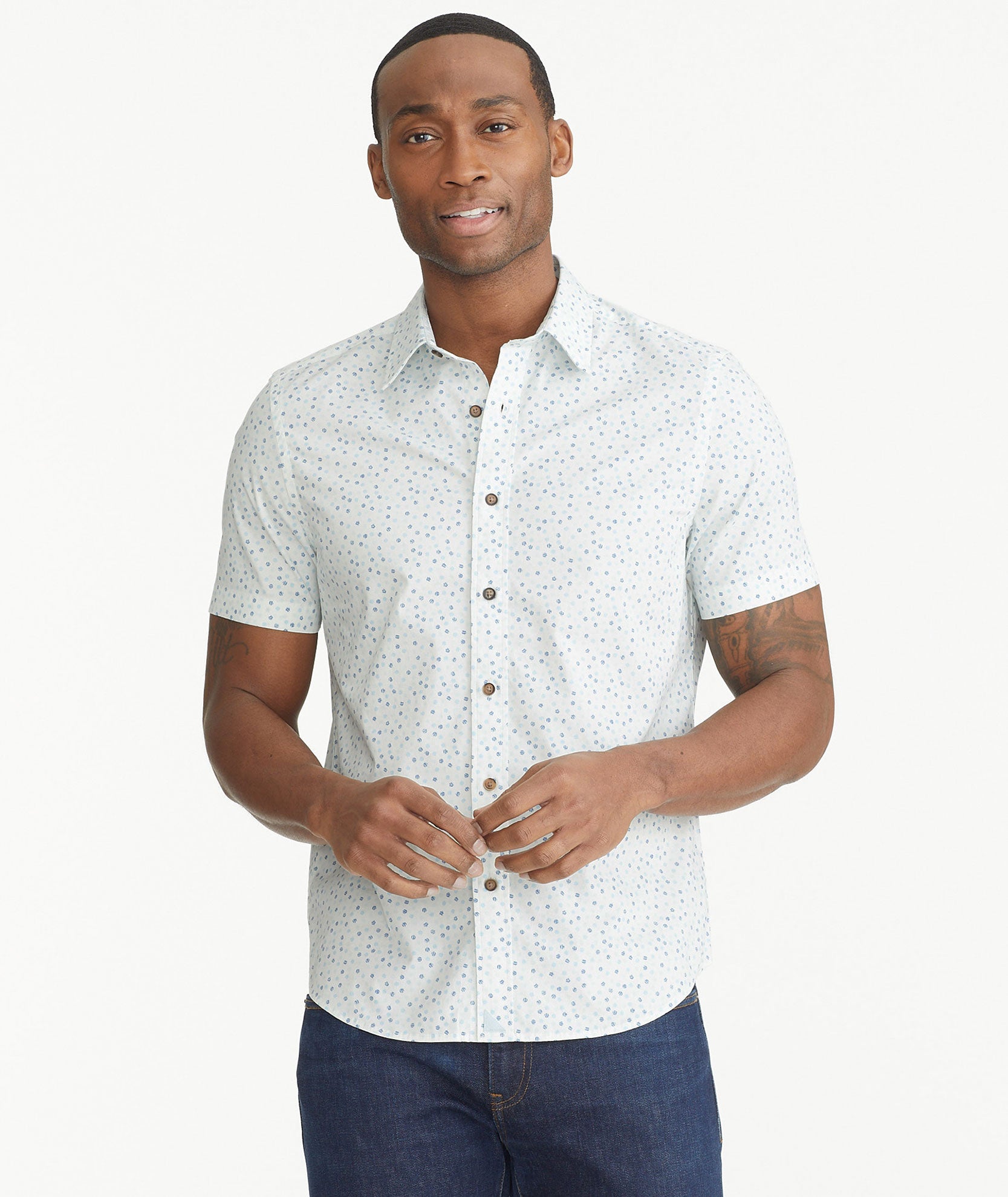 Cotton Stretch Short-Sleeve Dot Shirt - FINAL SALE